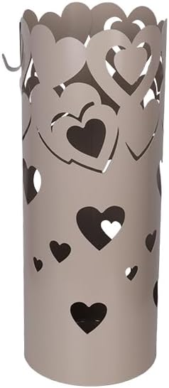 Porta Ombrelli in Metallo Cuore, Contenitore per Ombrelli con Vaschetta Scolapioggia e 1 Gancetto, diametro 19 cm altezza 49cm, Tortora
