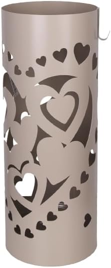 Porta Ombrelli in Metallo Cuore L, Contenitore per Ombrelli con Vaschetta Scolapioggia e 1 Gancetto, 21cm diametro 55cm altezza, Tortora