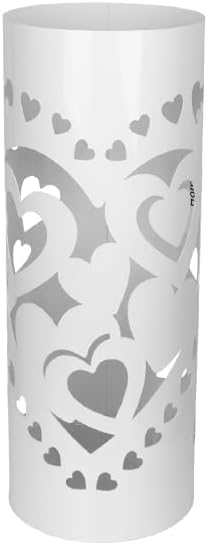 Today Home Porta Ombrelli in Metallo Cuore L, Contenitore per Ombrelli con Vaschetta Scolapioggia e 1 Gancetto, diametro 21cm altezza 55cm, Bianco