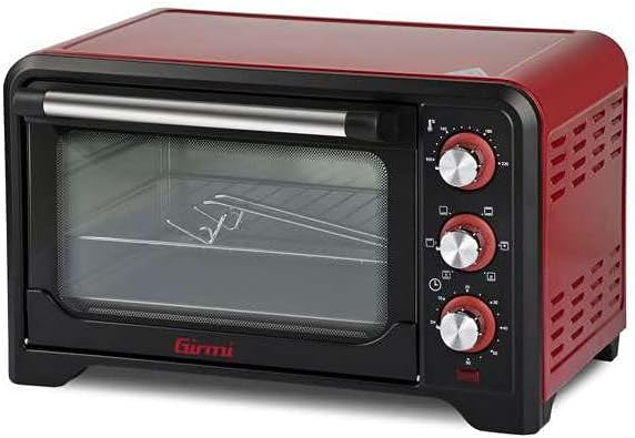 Girmi FE20 Forno Elettrico, 1380 W, 20 Litri, Termostato regolabile 230°, Luce interna, Griglia Inox, Timer 60 min, 4 resistenze riscaldanti, Accesori inclusi Rosso