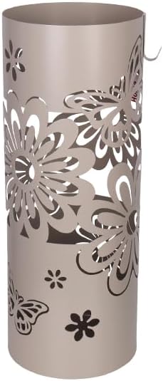 Today Home Porta Ombrelli in Metallo Butterfly, Contenitore per Ombrelli con Vaschetta Scolapioggia e 1 Gancetto, 21cm altezza 55cm, Tortora