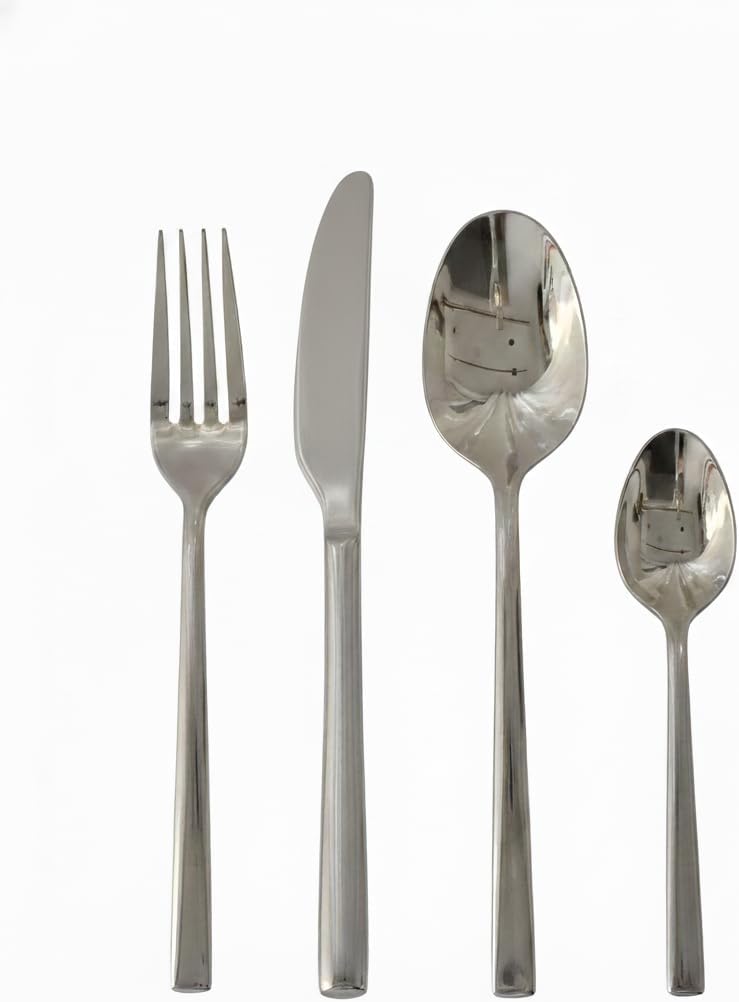 Set Posate in Acciaio Inox 18/10 per 6 Persone, 24 Pezzi, Include 6 Forchette, 6 Coltelli, 6 Cucchiai, 6 Cucchiaini Caffè, Finitura Lucida