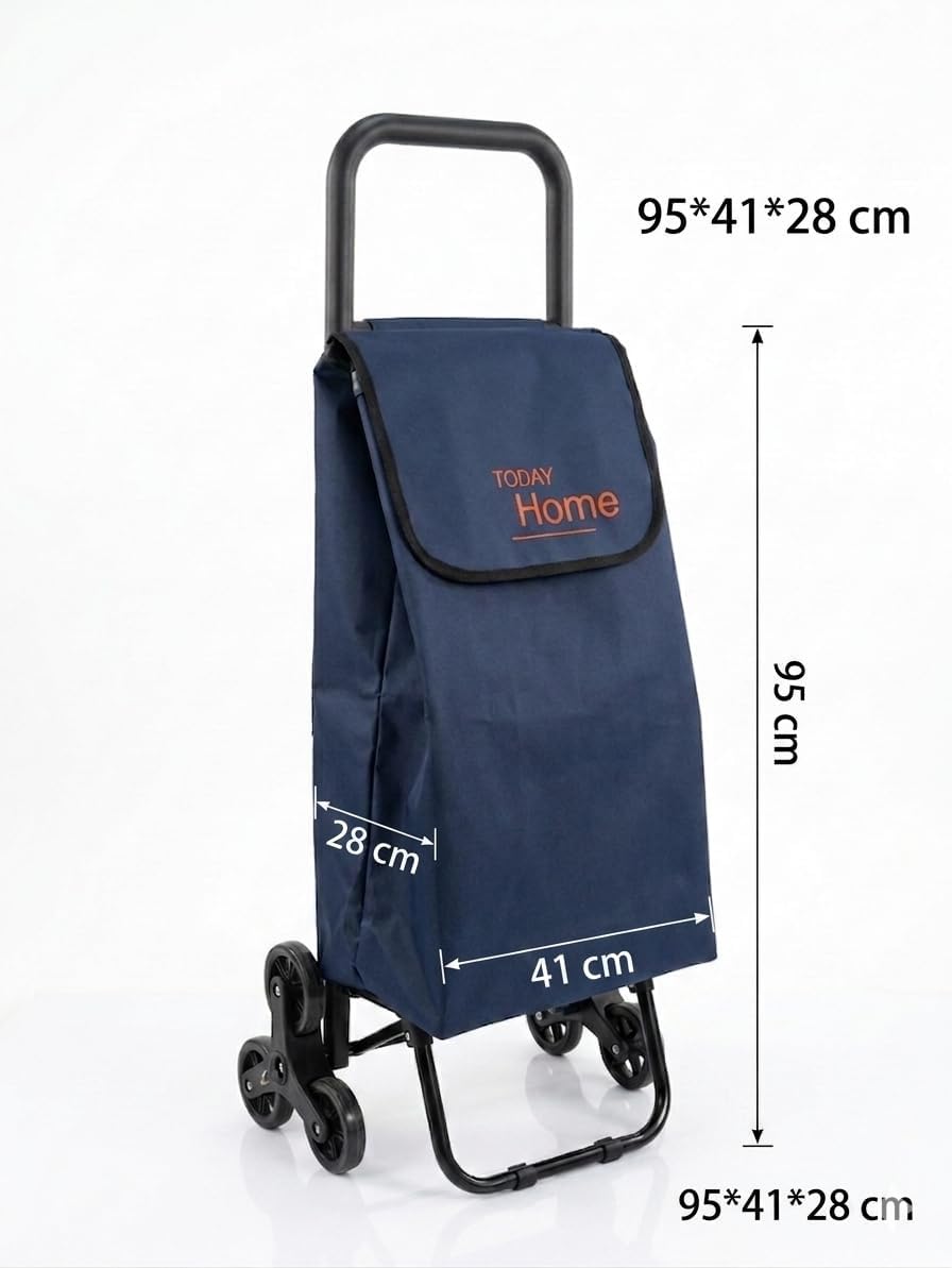 Today Home, Carrello Spesa 42L con 6 Ruote per Scale, Pieghevole, Impermeabile, Leggero, Capacità 25 kg – Modello Tristano