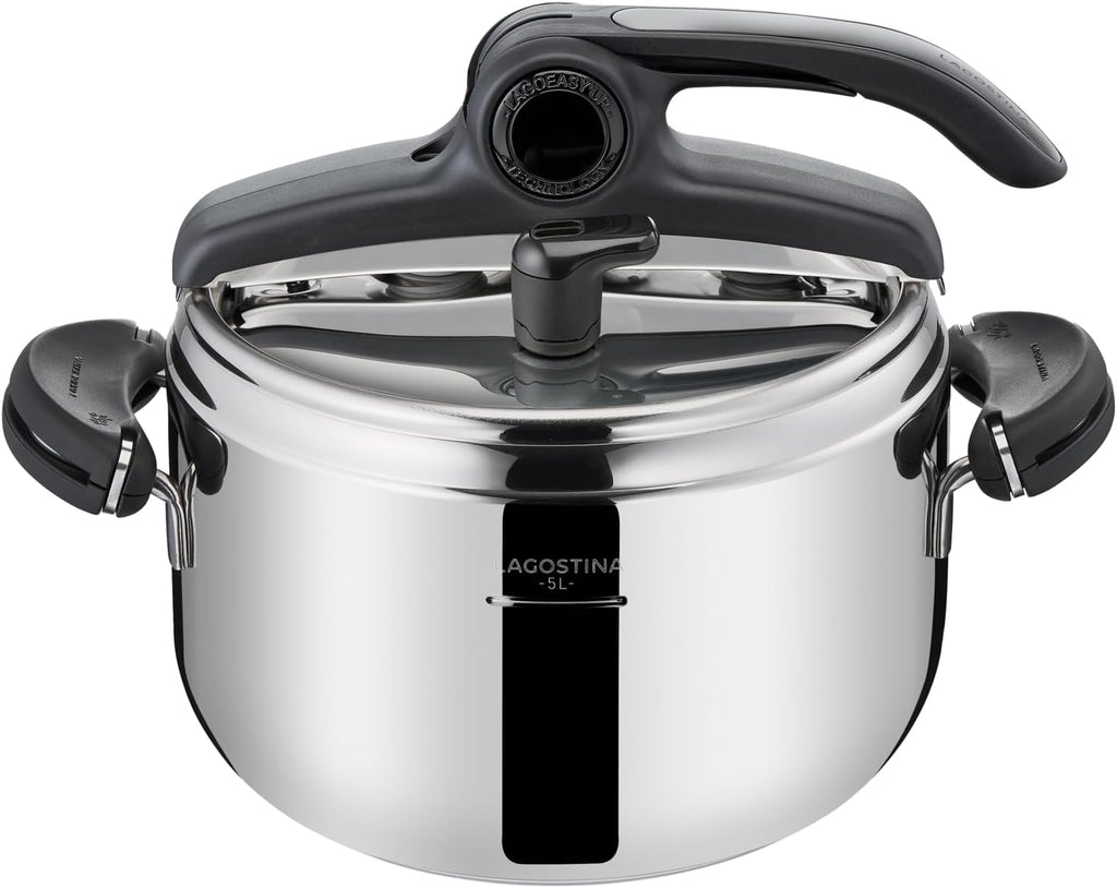 Lagostina Mia Pentola a Pressione 5 L in Acciaio Inox 18/10 Ø 22 cm, Pentola Induzione e Gas, Coperchio con Apertura Facilitata, Fondo a tre Strati, Lavabile in Lavastoviglie
