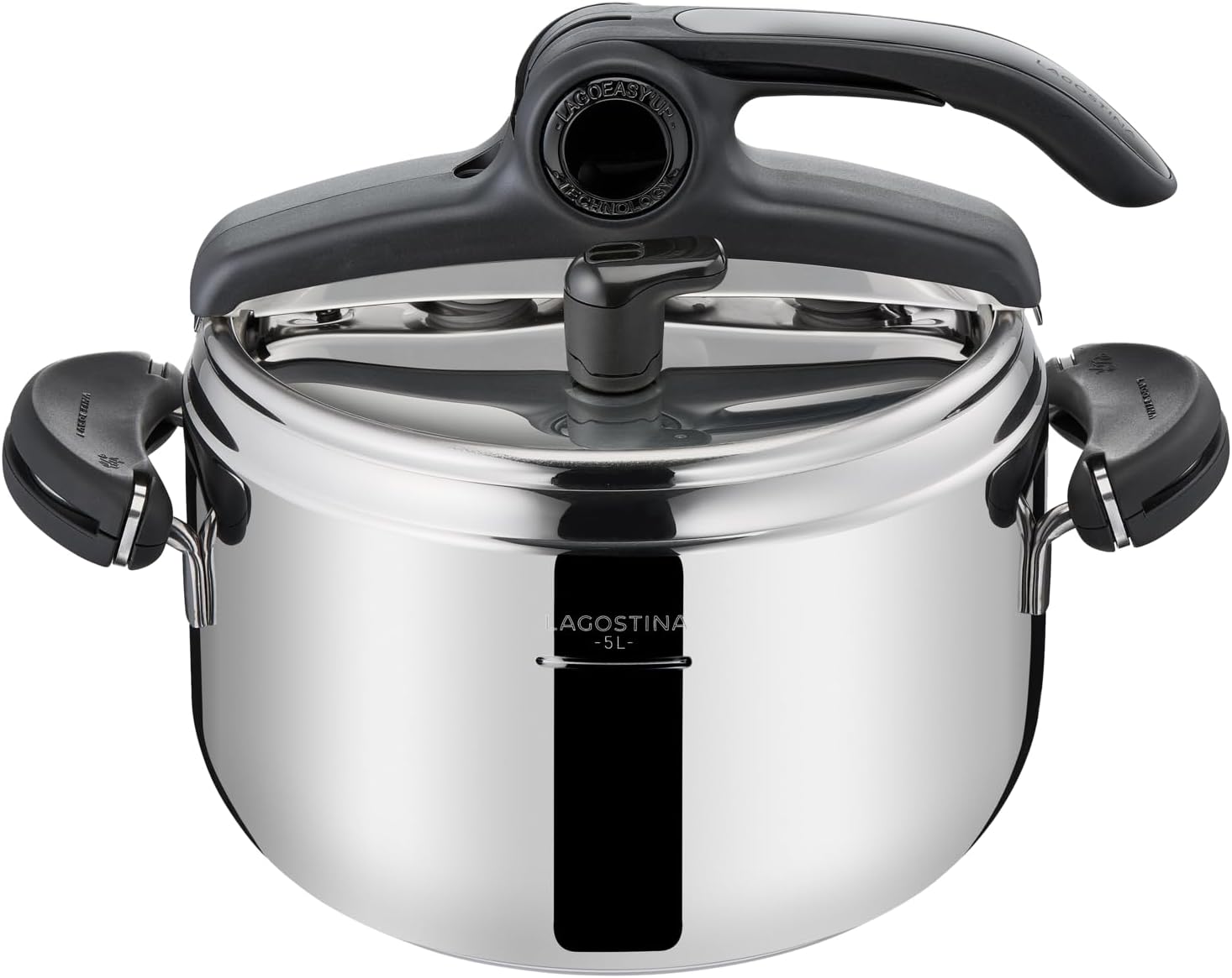 Lagostina Mia Pentola a Pressione 5 L in Acciaio Inox 18/10 Ø 22 cm, Pentola Induzione e Gas, Coperchio con Apertura Facilitata, Fondo a tre Strati, Lavabile in Lavastoviglie