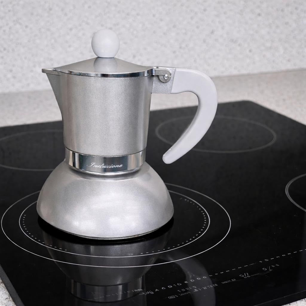 Today Home Caffettiera Moka per Induzione, 2 Tazze, Alluminio, con Manico Ergonomico, Colore Silver Metallizzato, Argento, Design Elegante