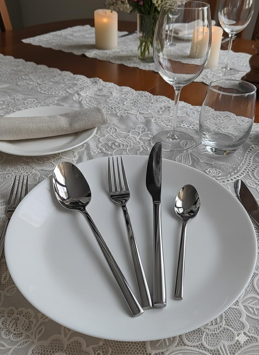 Set Posate in Acciaio Inox 18/10 per 6 Persone, 24 Pezzi, Include 6 Forchette, 6 Coltelli, 6 Cucchiai, 6 Cucchiaini Caffè, Finitura Lucida