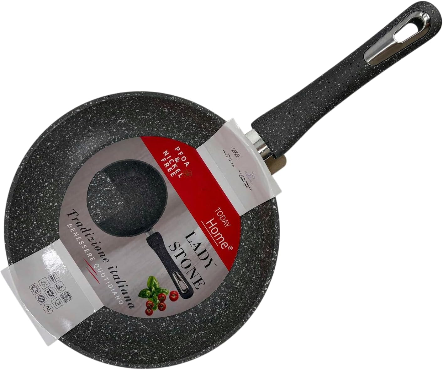 Today Home,Padella Antiaderente Effetto Pietra, Lady Stone,18cm, Rivestimento Antiaderente PFOA Free,Adatta a Tutti i Piani e Induzione,Manico Ergonomico,Fondo Full Induction,Colore Grigio Granito