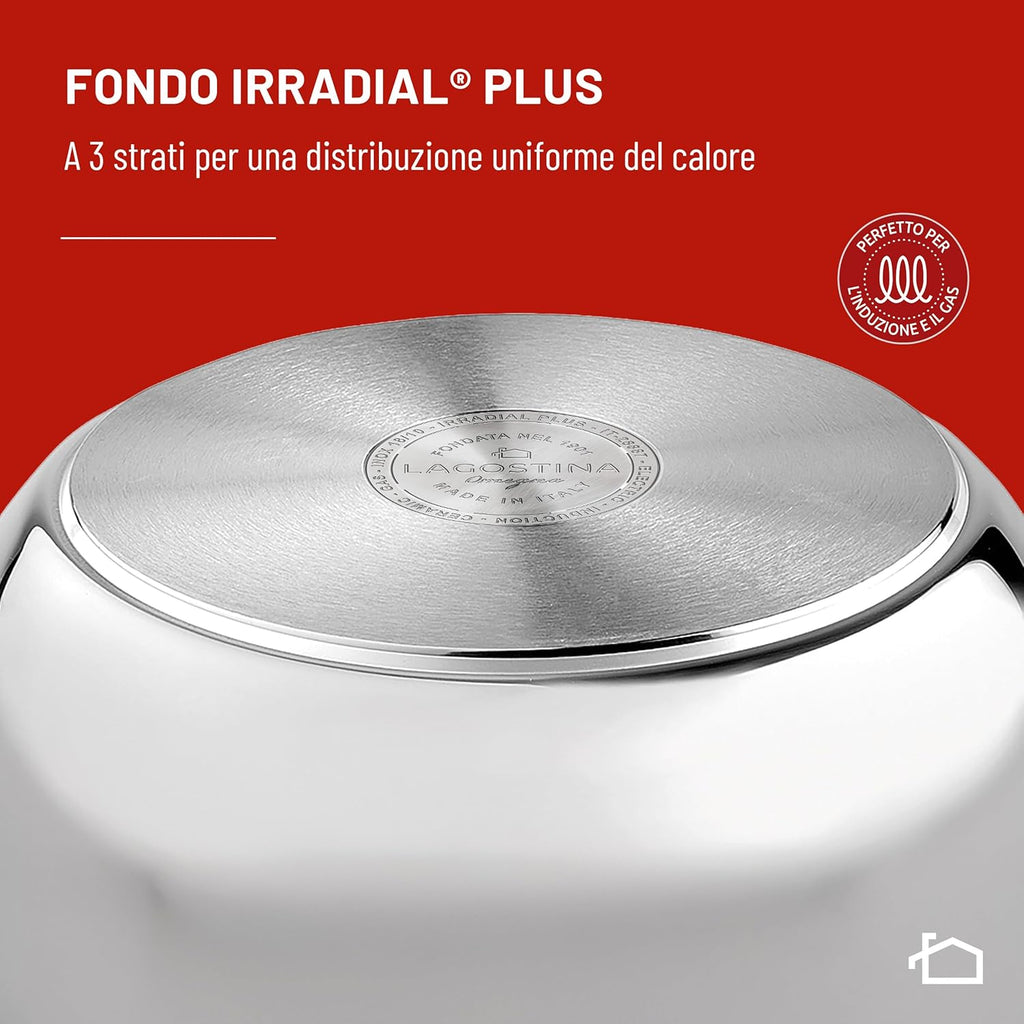 Lagostina Mia Pentola a Pressione 5 L in Acciaio Inox 18/10 Ø 22 cm, Pentola Induzione e Gas, Coperchio con Apertura Facilitata, Fondo a tre Strati, Lavabile in Lavastoviglie