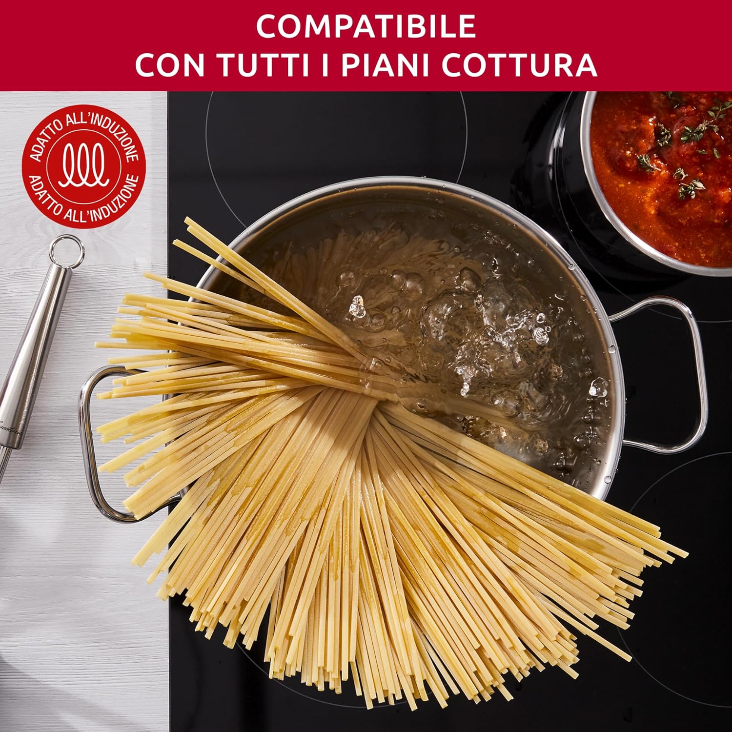 Lagostina Sfiziosa Set di Pentole Induzione, Gas e Forno in Acciaio Inox 18/10, 24 Pezzi, Fondo Lagoseal Plus, con 5 Casseruole, 3 Pentole, Bollilatte, 8 Coperchi, 7 Utensili Cucina