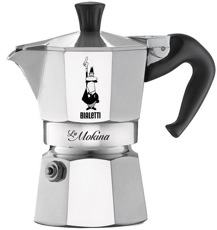 Bialetti Mokina Caffettiera Alluminio, Tazze 0,5, Alluminio, Argento/Nero, 13 x 6.5 x 12 cm