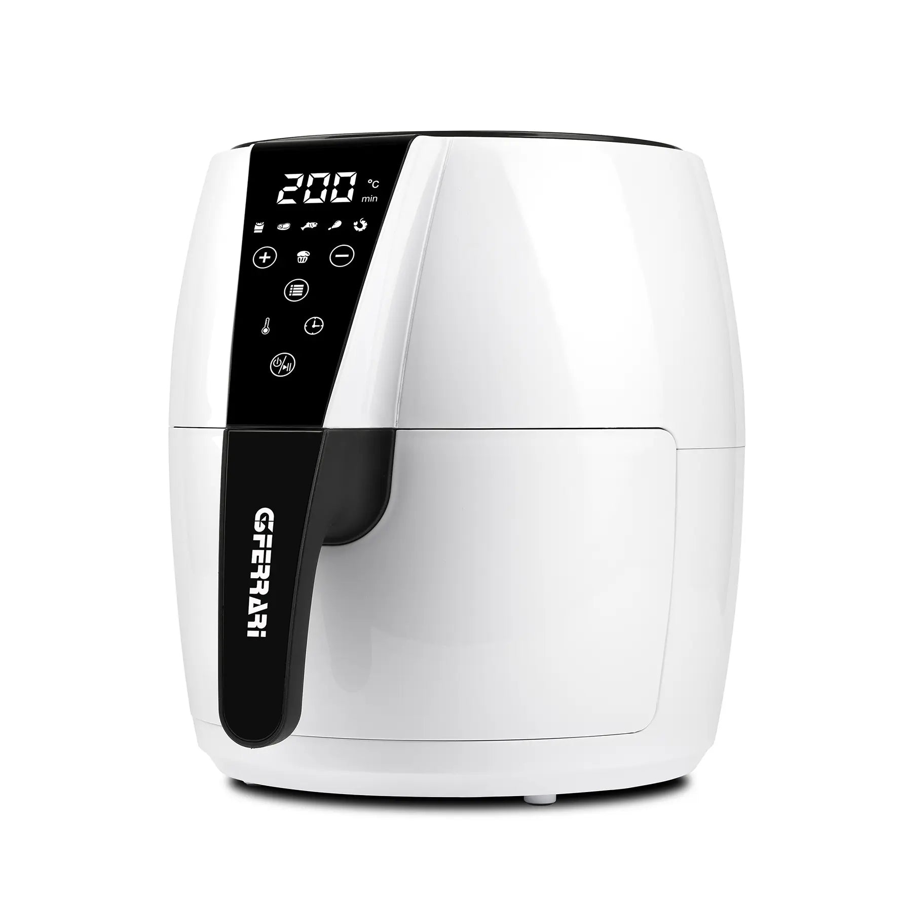 G3 Ferrari G10195 Friggitrice ad Aria, 1500 W, 4,8 Litri, BPA/PFOA Safe, Temperatura Regolabile, Display Digitale, 6 Programmi, Contenitore antiaderente, Ricettario incluso, Bianco/Nero