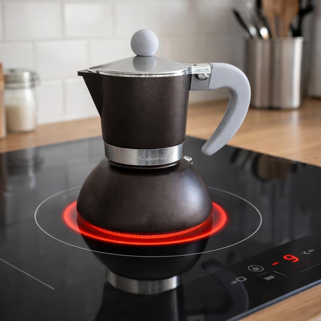 Today Home Caffettiera Moka per Induzione, 2 Tazze, Alluminio, con Manico Ergonomico, Colore Marrone Metallizzato, Design Elegante