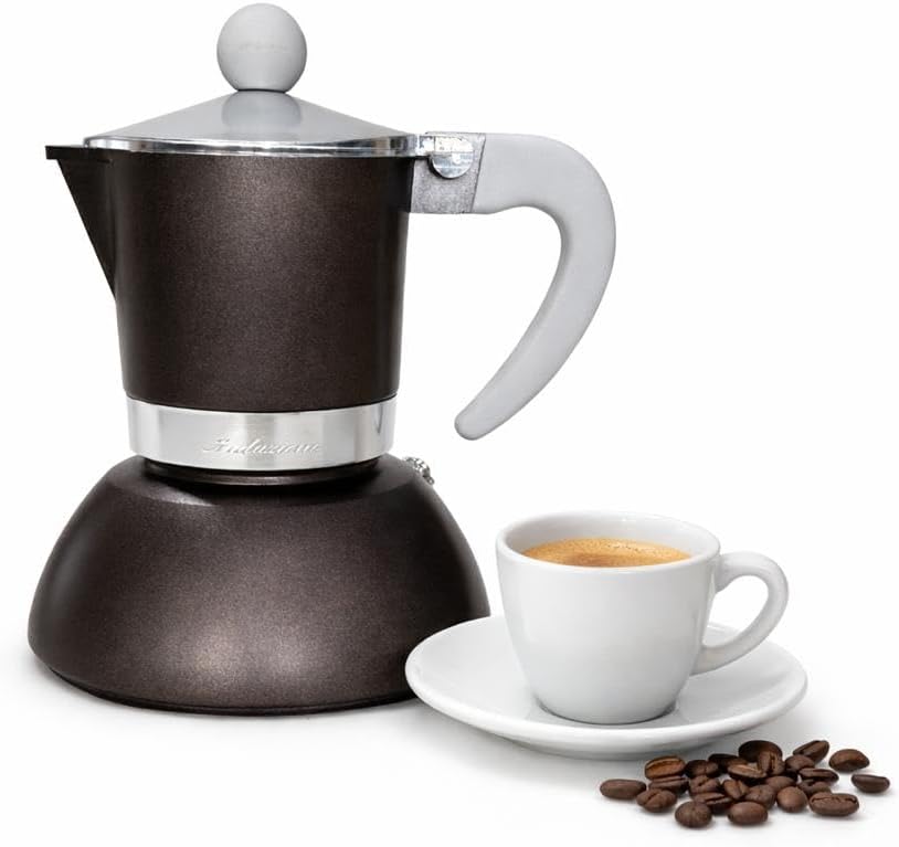 Today Home Caffettiera Moka per Induzione, 2 Tazze, Alluminio, con Manico Ergonomico, Colore Marrone Metallizzato, Design Elegante
